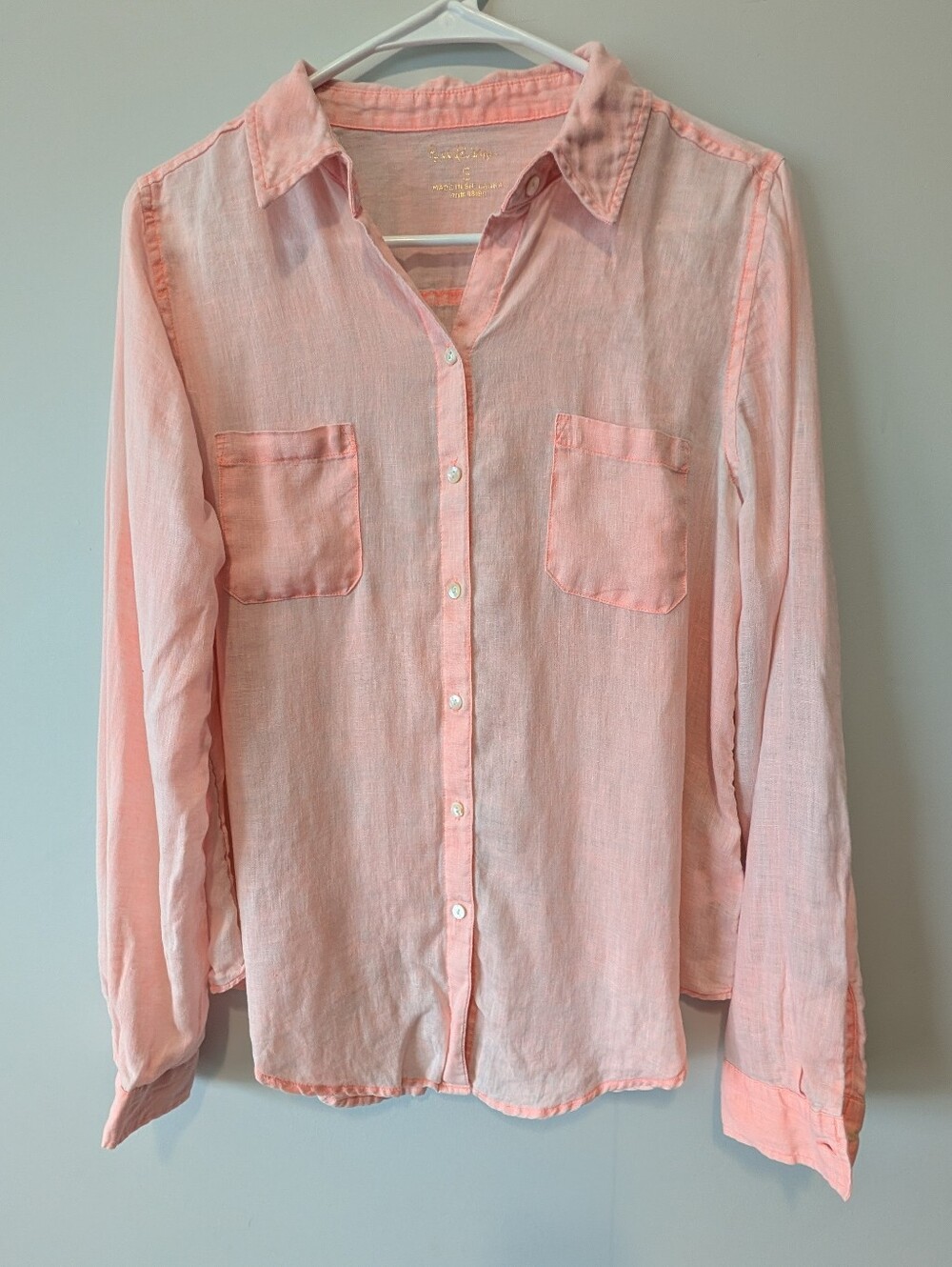 Lilly Pulitzer Sea View Linen Button Down Top  Light Neon Orange Women S